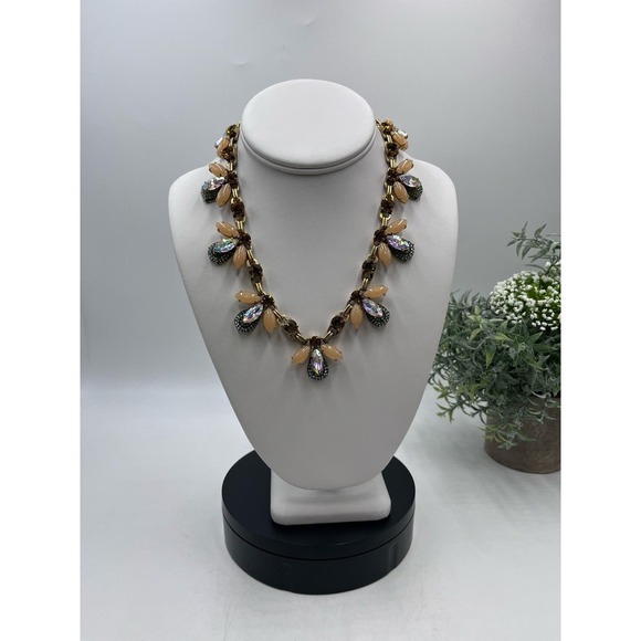 J. Crew Firefly Crystal
AB Peach Topaz Green Collar Statement Floral Necklace - Picture 3 of 16